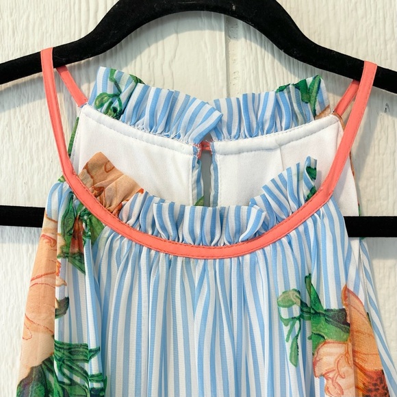 B by CHETTA B ~ Cute Blue/White Striped Maxi Dress with Floral Print ~ Size 16 - Picture 3 of 6